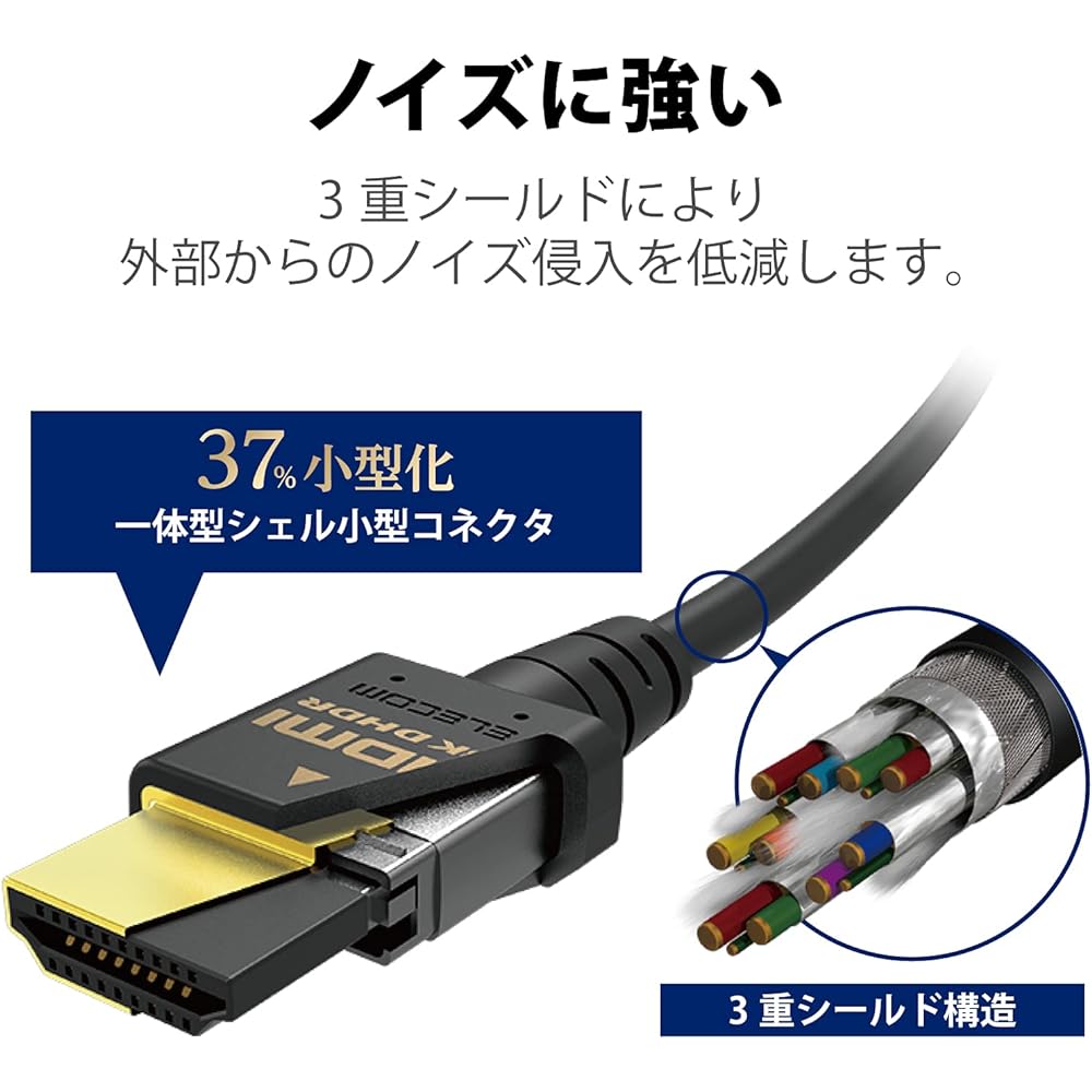 ELECOM HDMI 2.1 Cable Slim Ultra High Speed 2m [Ultra High Speed HDMI Cable Certified Product] 8K (60Hz) 4K (120Hz) 48Gbps Ultra High Speed [PS5 / PS4 Nintendo Switch Compatible] 7680 x 4320 eARC VRR Black CAC-HD21ES20BK