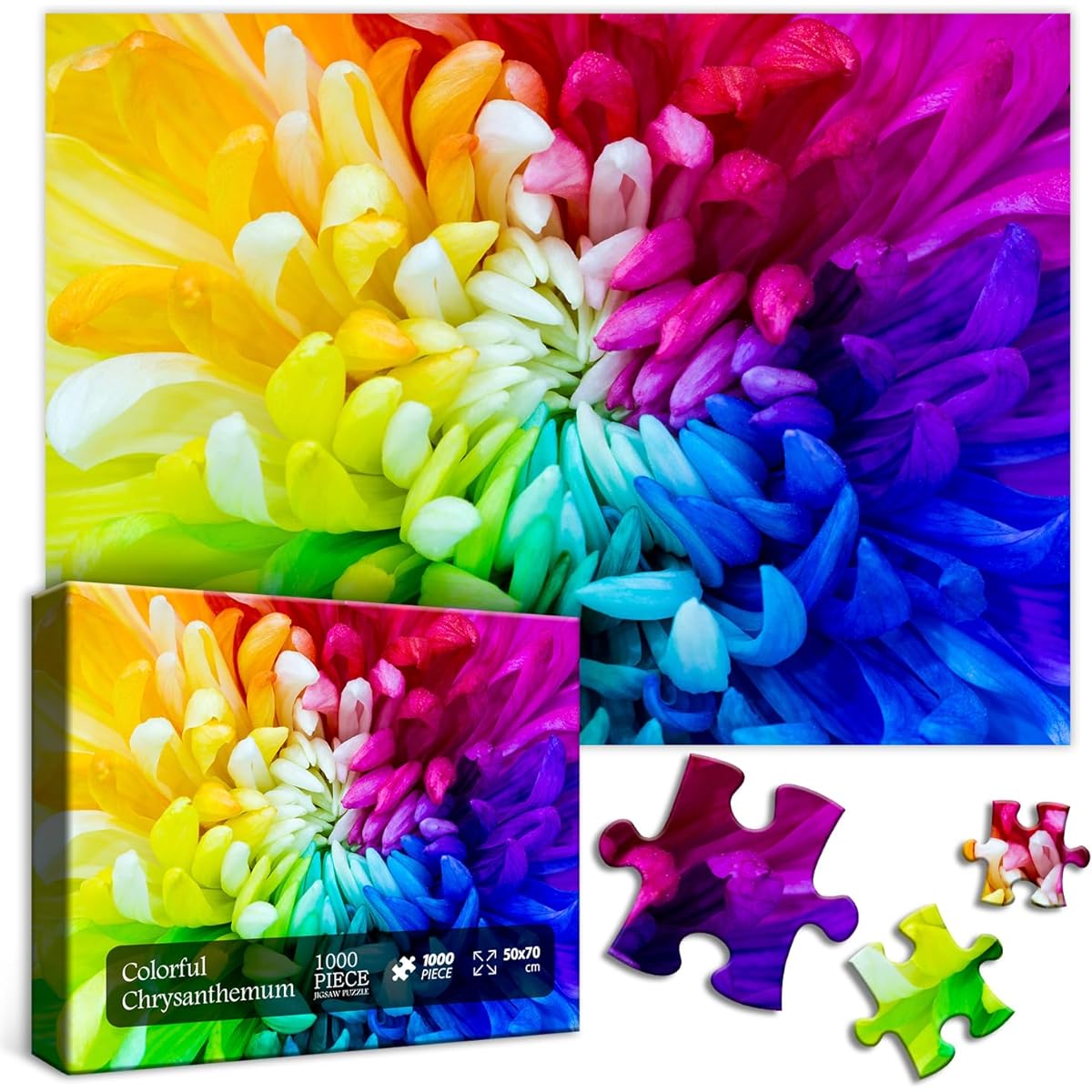Colorful Flower Puzzle for Adults - Over 1000 Pieces - Rainbow Flower Jigsaw Puzzle - Challenging Chrysanthemum Puzzle - Great Gift for Plant Lovers