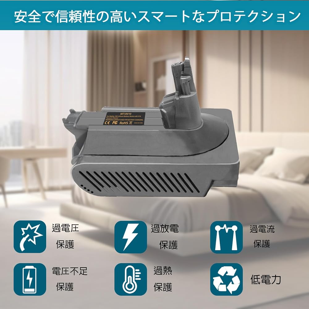 Dyson V10 Battery Adapter for Makita 18V Lithium Battery Compatible with DysonV10 Fluffy/V10 Fluffy+/V10 Absolute/V10 Animal/V10 Motorhead Dyson Vacuum Cleaner Battery Compatible with SV12 Equipped with protection circuit (Wall bracket not supported)