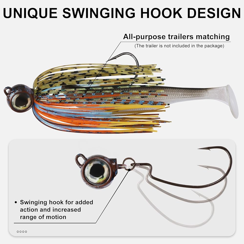 TRUSCEND Denmori [Rubber Jig] Buzzbait to prevent bottom hooking, set of 5 pieces/5 colors, with BKK hook, stainless steel wire lure to prevent loosening, fishing, agitation, saltwater, freshwater, fishing lure, worm set, suitable for sea bass, blue fish