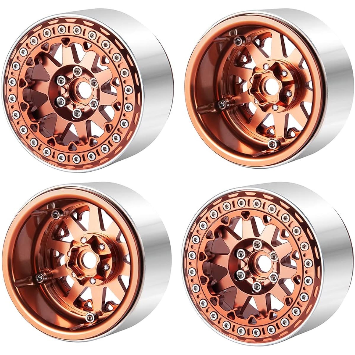 RCLIONS RC 2.2 Inch Beadlock Wheel 35mm Aluminum Rim for AXIAL Wraith RR10 TRX4 1/10th RC Crawler Truck Vehicle (Brown)