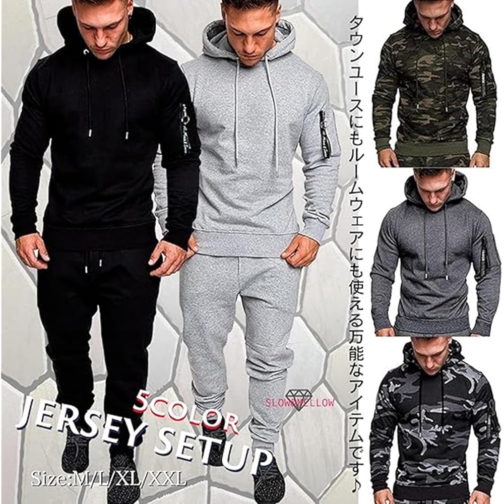 [SLOW & MELLOW] Setup Jersey Top and Bottom Set Men's Sportswear Long Sleeve Parka Pants Roomwear Running Active Wear Training Wear 4 Colors