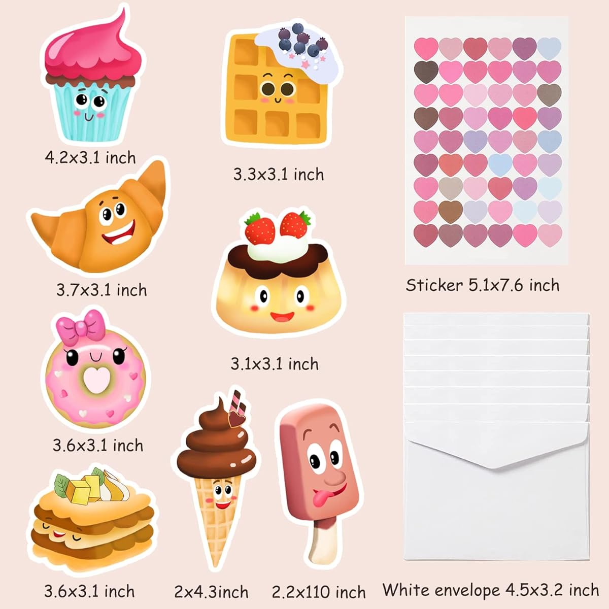 Hombae Valentine's Day Cards for Kids, 32 Dessert Cards with Sticker Envelopes for Class Events School Valentine Party Greeting Card Valentine Exchange Gift for Boys Girls School Classroom