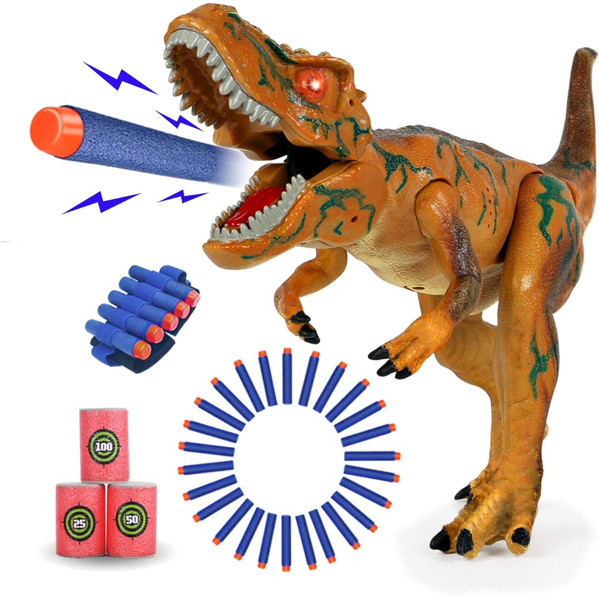 KUARLUBI Dinosaur Toys for Kids, Toy Dinosaur Foam Dart Gun, Realistic Electronic LED Light Up Model Toy Shooting and Roaring for Kids Boys Girls Birthday Gift