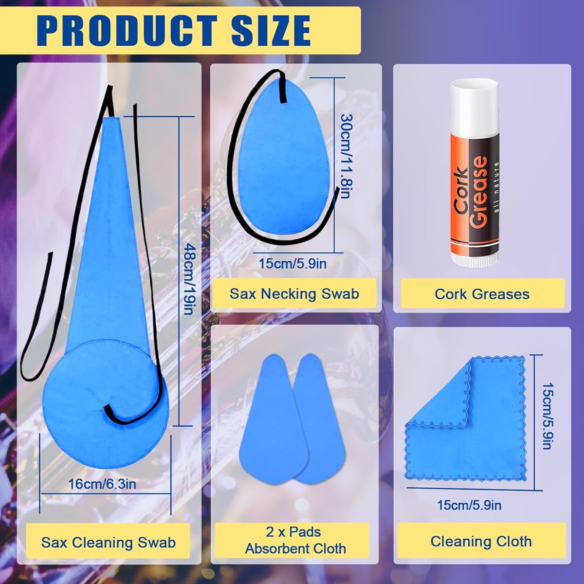 Saxophone saxophone cleaning kit, case, cork grease, cotton swabs, cleaning cloth, etc. Also compatible with wind and woodwind stratum clarinet flute cleaner maintenance kit