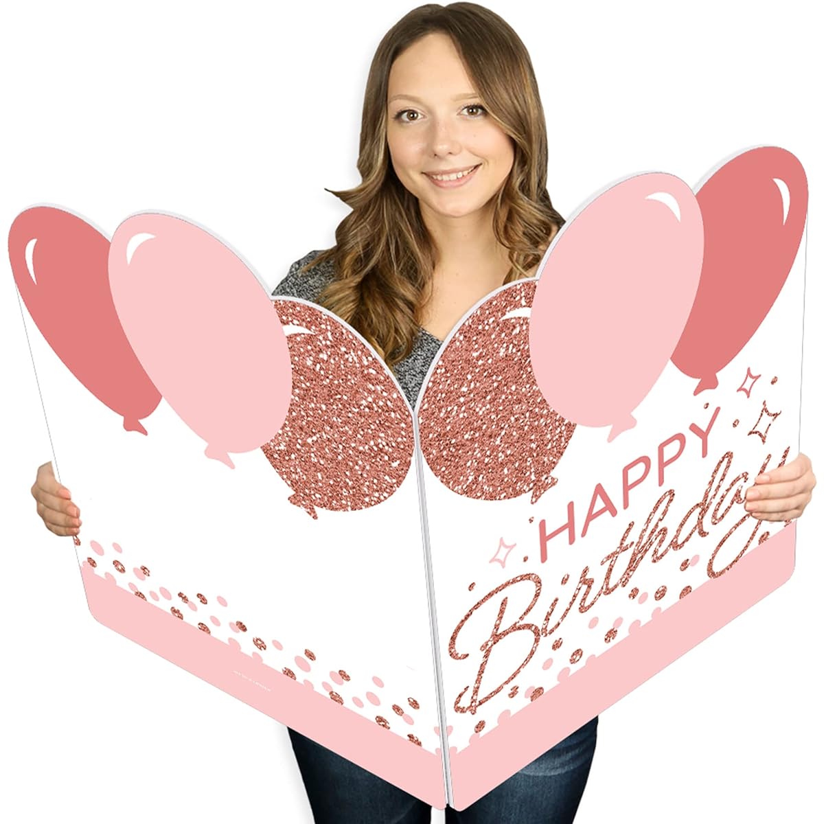 Big Dot of Happiness Pink Rose Gold Birthday - Happy Birthday Giant Greeting Card - Large Shape Jumbo Card - 16.5 x 22 Inches