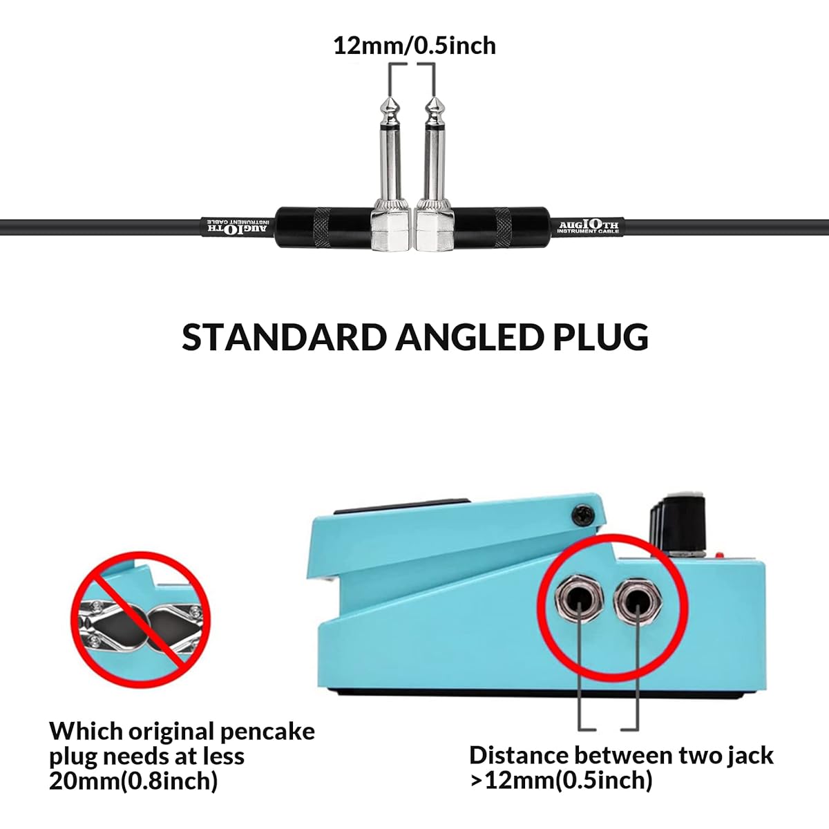 AUGIOTH 24" Guitar Patch Cables Performance Guitar Effect Pedal Cables Straight vs Angled