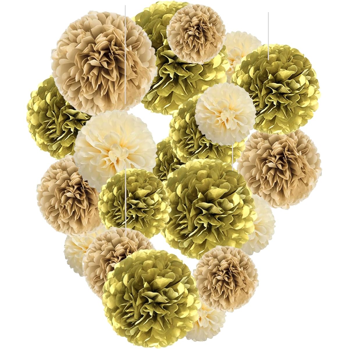 Gold Paper Pom Poms - Tissue Pom Poms Decorations for Party Wedding Hanging Decor - Set of 15