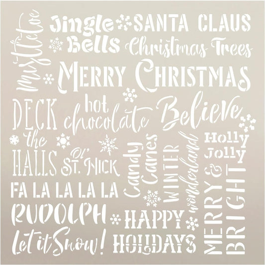 Christmas Background Words Stencil by StudioR12 - Choose Your Size - Made in USA - Craft DIY Decorative Word Art Décor | Winter Themed Wood Sign for Living Room (12" x 12")