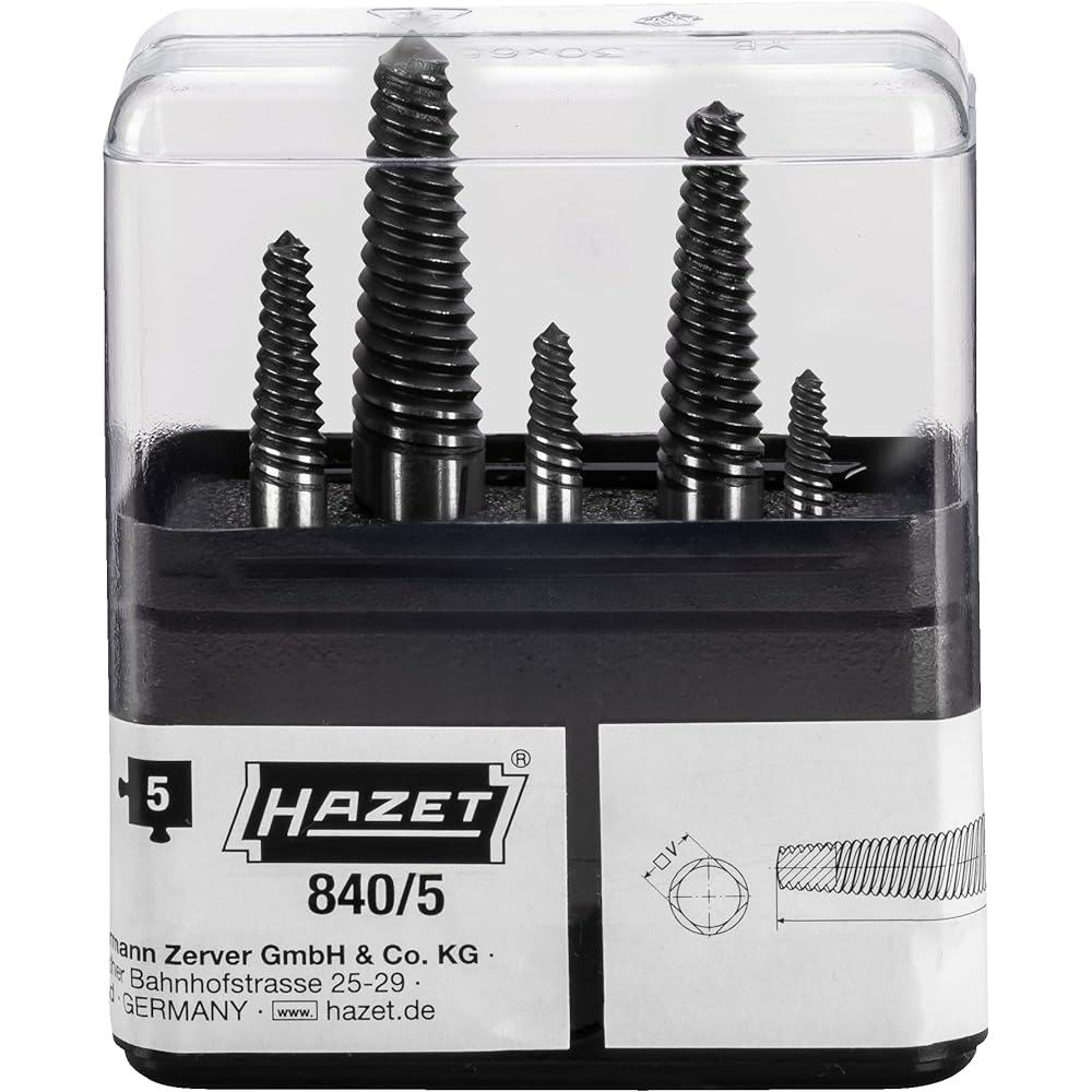 HAZET Screw Extractor Set 840/5 | 5-piece set (in a practical plastic box) | Made in Germany