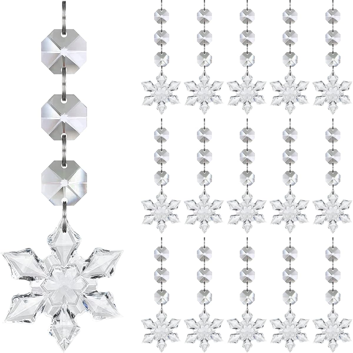 Jishi Snowflake Ornaments, 30 Pack Clear Acrylic Hanging Snowflakes for Christmas Tree Decorations Winter Wonderland Party Supplies