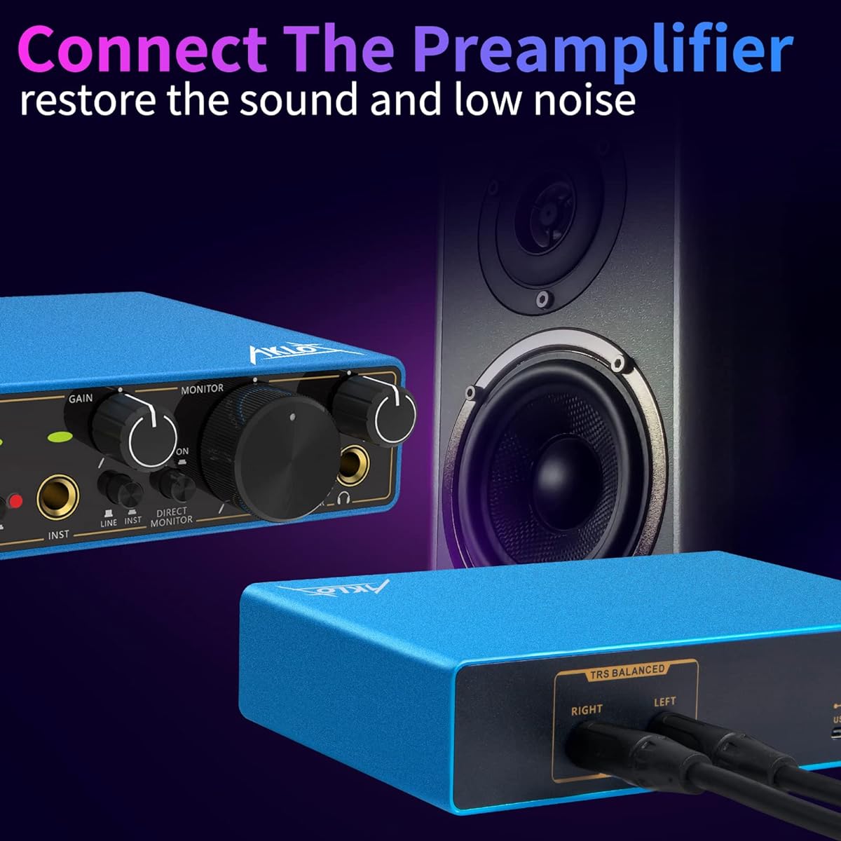 AKLOT Audio Interface USB Audio Interface Audio Interface for PC/Mac/Win 2-in-2-output 24-bit/192kHz XLR Sound Card with Headphone Amplifier TRS Balanced Recording