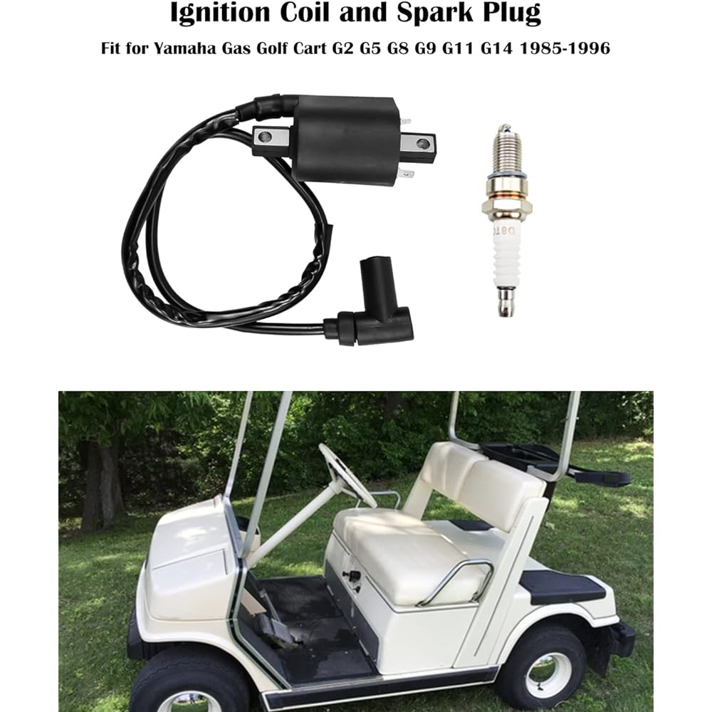 TIKSCIENCE Ignition Coil and Spark Plug for Yamaha Gas Golf Cart G2 G5 G8 G9 G11 G14 1985-1996 J38-82310-20-00 Replacement
