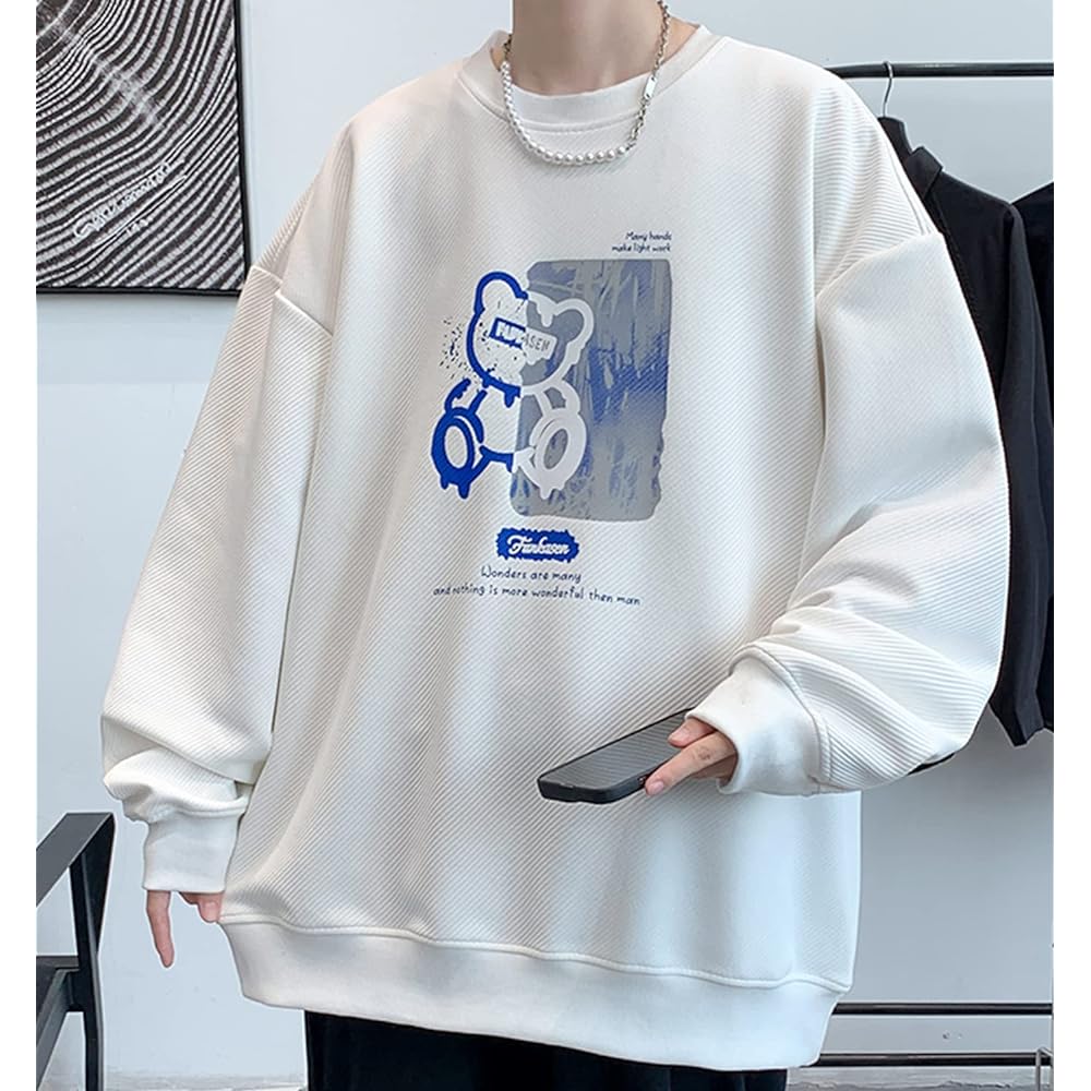 [Bligo] Autumn T-shirt, Men's Little Bear Print Sweatshirt, Long Sleeve, Pullover, Sweatshirt, Loose Hoodie, Large Size, Popular, Casual, Soft and Comfortable, Fashion, Spring, Winter Clothes