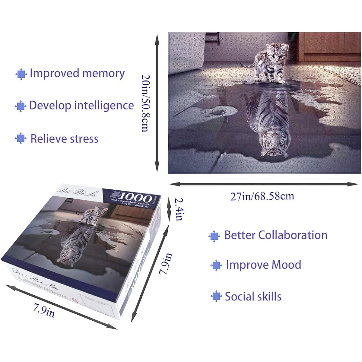 Jigsaw Puzzle 1000 Pieces for Adults Cat Tiger Jigsaw Puzzle Animal Jigsaw Puzzle Game Toy Gift Home Decoration Puzzle