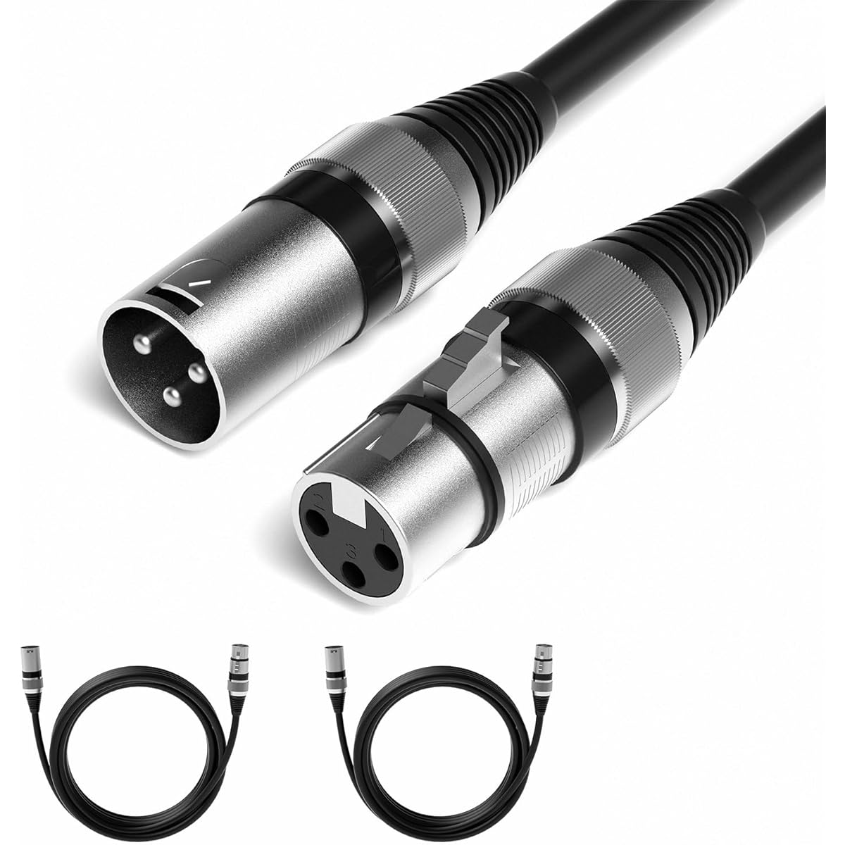 Dingsun XLR Cable 3 Pin XLR Male to XLR Female Premium Balanced Microphone Cable Black Compatible with Microphone Mixer Effector Speaker etc. (16.5ft 2pcs)
