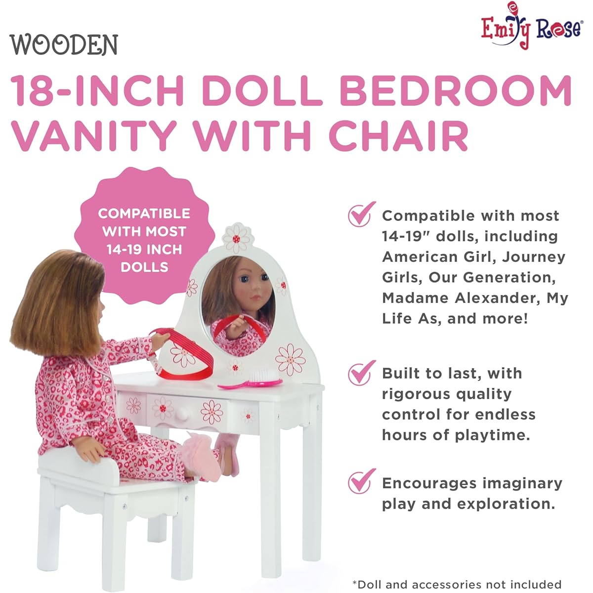 18-inch Doll Furniture | Bedroom Vanity with Chair | Fits American Girl Dolls