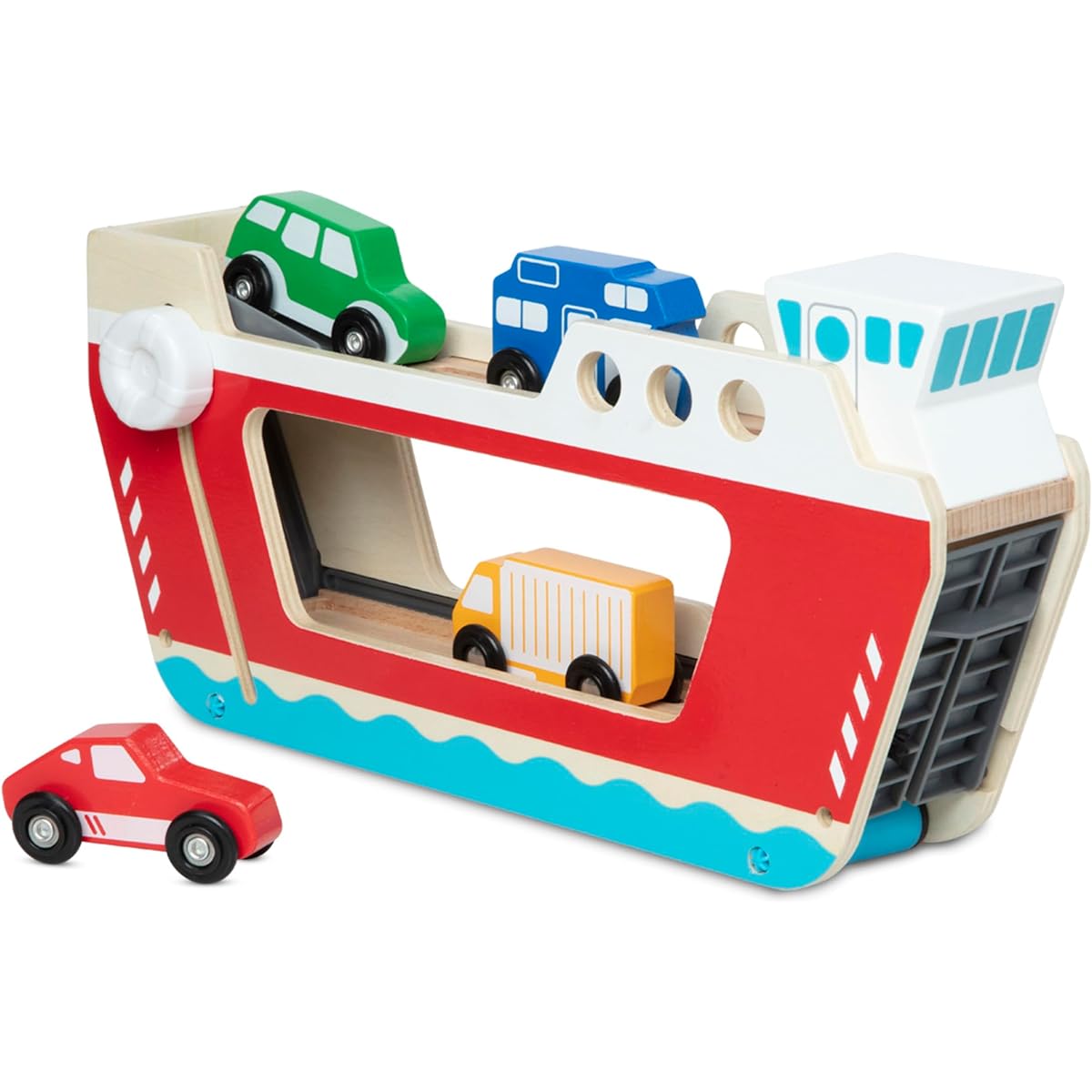 Melissa & Doug Wooden Ferry Boat 4 Wooden Carriages