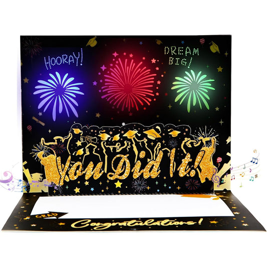 2024 Graduation Fireworks 3D Pop Up Card - High School, College, Masters, Unique Graduation Card - Premium Black