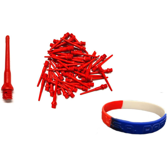 Tufflex Red Long Extra Strong 2BA 3/16" Threaded Soft Tip Dart Points 100-1000 Packs Plus USA I Love Darts Bracelet