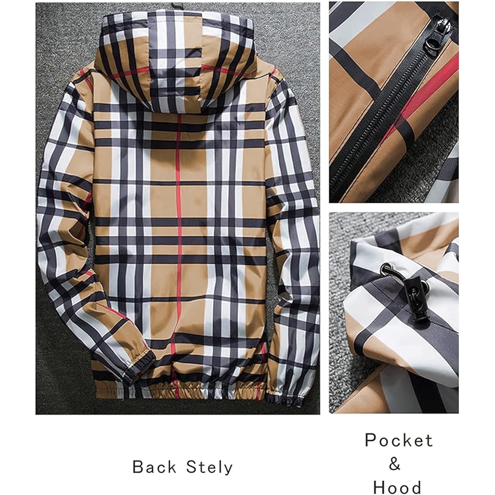 [J.STORE] Blouson Jacket Spring Autumn Winter Hooded Check Pattern Parka Outdoor Jacket Men's M~2XL