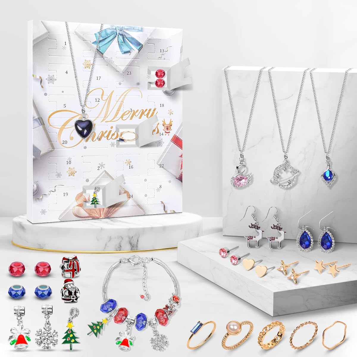 Jewelry Advent Calendar 2023 for Women Temperature Sensing Pendant Christmas Countdown Calendar 24 Days Charm Bracelet Necklace Ring Earrings Christmas Surprise Gift for Wife Mother Adult Girls