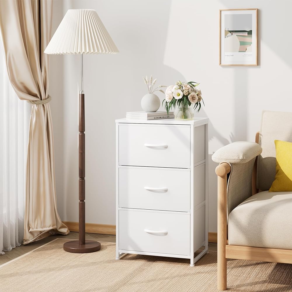 Nicehill Chest Storage Drawer Organizer Storage Case Clothes Storage Wooden Top Board Easy Assembly Fall Prevention 3 Tiers (Width 40cm x Depth 30cm x Height 72.5cm) (White)