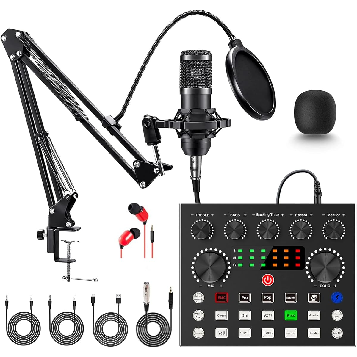 Podcast Equipment Bundle, BM-800 Microphone Kit with Live Sound Card, Podcast Microphone Bundle with Studio Microphone, Recording Studio Equipment for Live Streaming, Broadcasting on Phone/PC/Laptop
