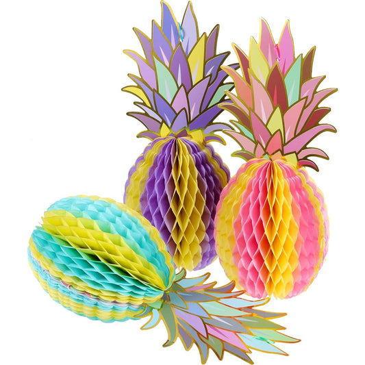 6 Pieces Colourful Tissue Pineapple Honeycomb 30cm Paper Hawaii Fruit for Tropical Hawaiian Summer Theme Party Beach Decor Wedding Birthday Favour