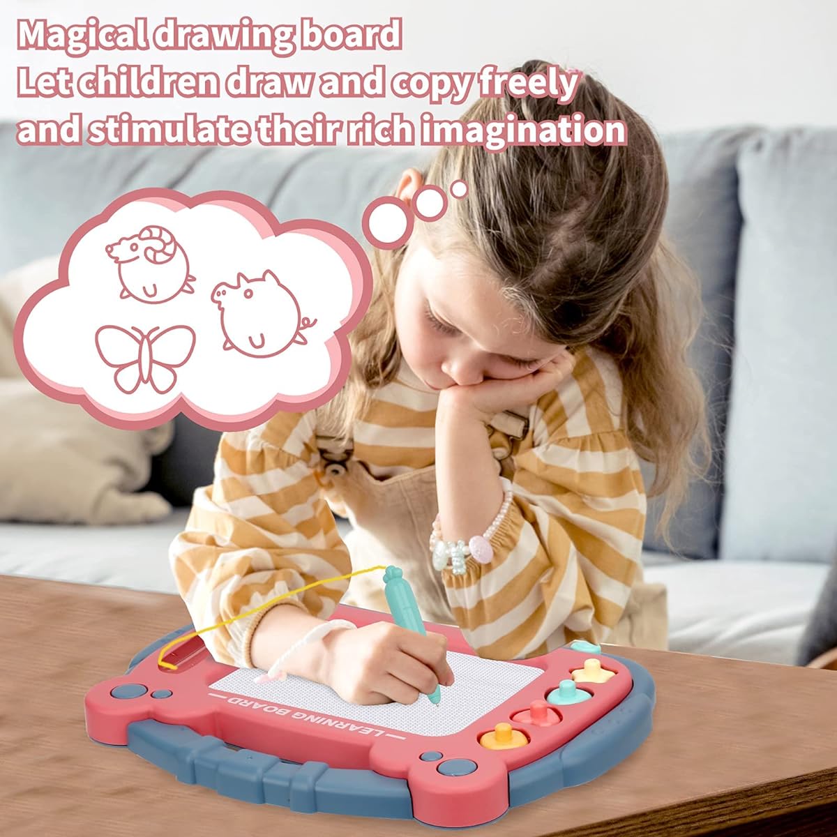 HCFJEH Magnetic Drawing Board for Toddlers 1-3 Color Erasable Doodle Pad Paint Sketch Pad Birthday/Easter/Christmas/Halloween/Kids Toy Gift for Boys and Girls (Blue)