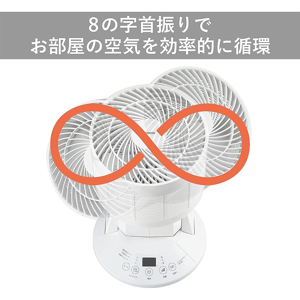Twin Bird Tsubame Sanjo Circulator with temperature sensor, 3 airflow settings, room drying mode, figure 8 swing, 15 tatami mats, child lock, self-driving, easy to clean [1 year manufacturer's warranty] White KJ-4998W