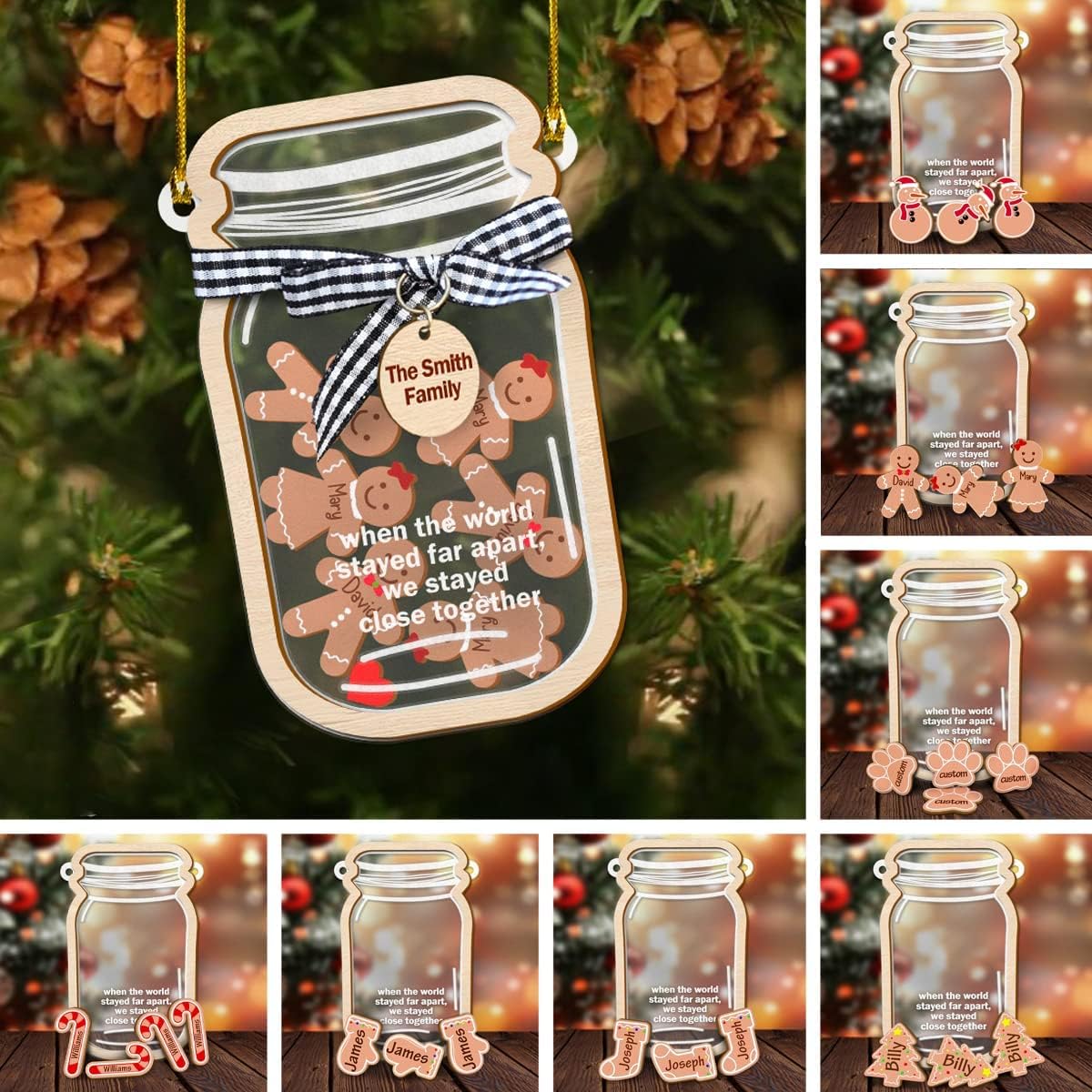 Personalized 4 Tier Cookie Jar Christmas Ornaments Custom Gingerbread Charms - Family of 2, 3, 4, 5, 6, 7, 8 with Dogs Christmas Tree Decorations
