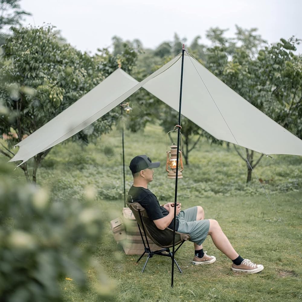 Thous Winds Tarp Sun Shelter Awning Shade Hexagon Tarp Solo Camping Lightweight Compact 2000mm Water Pressure Resistant Light Shielding Heat Shielding Waterproof Includes pegs, wind rope, and storage bag