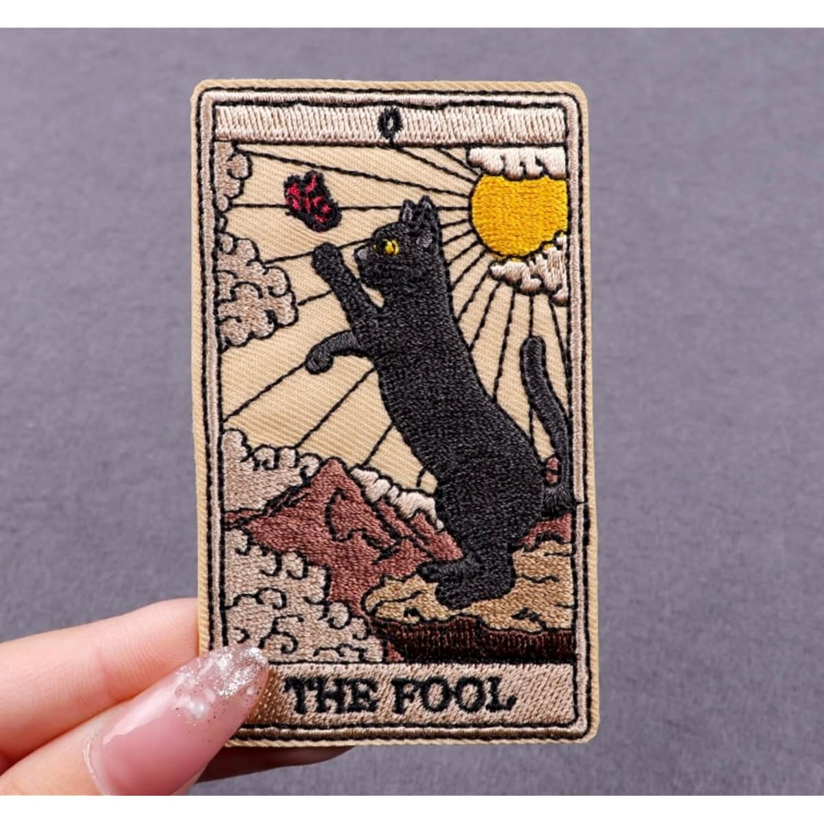 The Fool Cat Tarot Card Fortune Telling 3.6" Iron-on Embroidered Adhesive Patch for Clothing