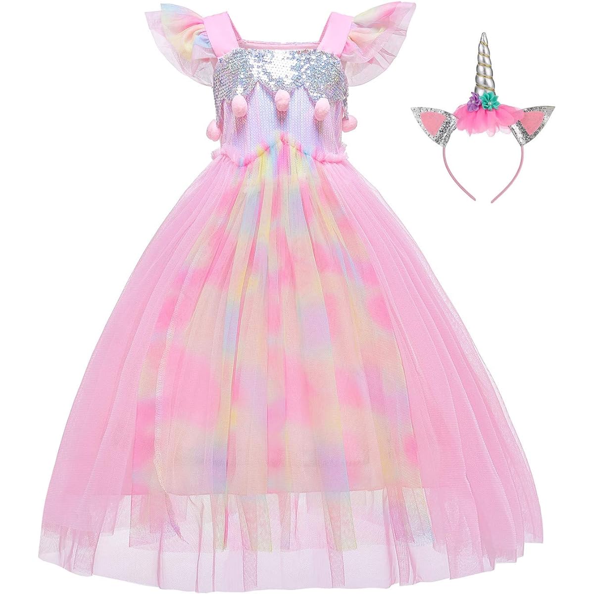 BanKids Unicorn Dress for Girls, Unicorn Costume Pageant Princess Party Dress with Unicorn Headband, Ages 2-12