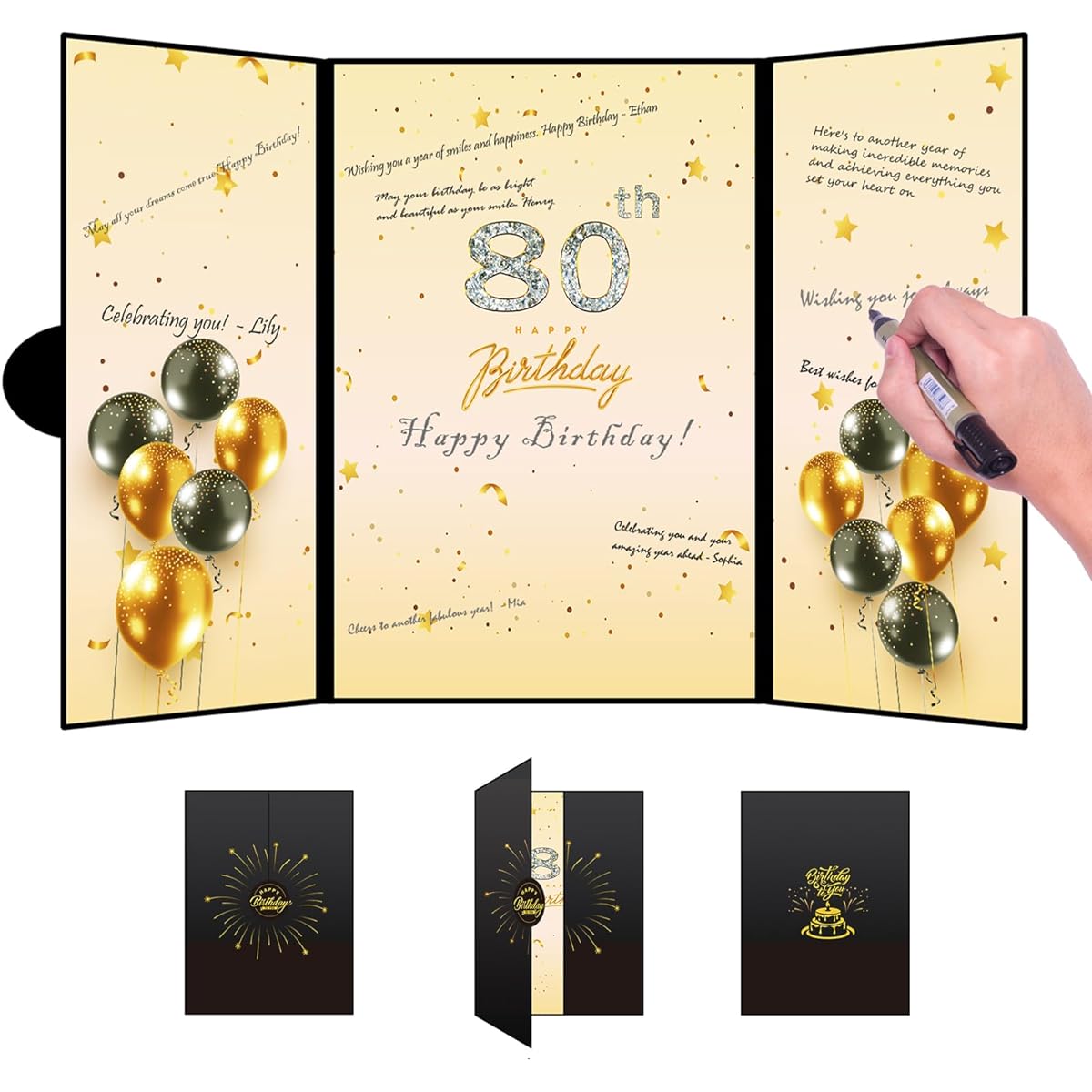 DASTTUIS 80th Birthday Decorations for Women & Men - Black & Gold 80th Birthday Guest Book Alternative - 80th Birthday Gifts for Women and Men - Memorable Signature Book - 80th Birthday Card