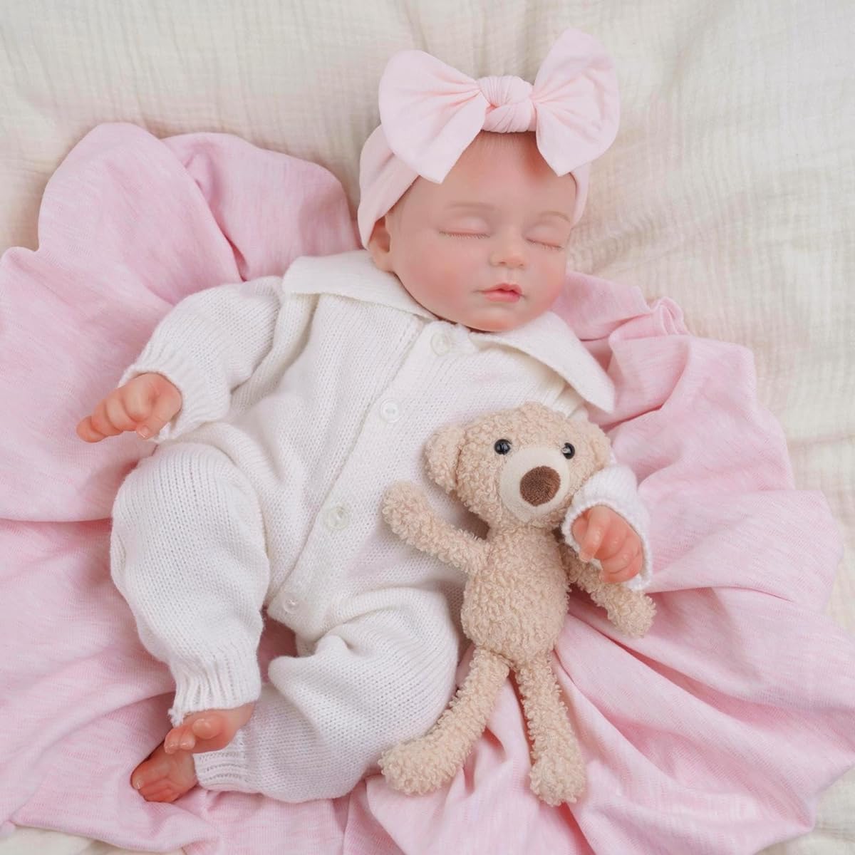 BABESIDE Lifelike Reborn Baby Doll Leo - 17" Soft Body Real Newborn Baby Girl Sweet Sleeping Real Life Baby Doll with Feeding Kit & Clothing Accessories Gift Box for Kids Ages 3+