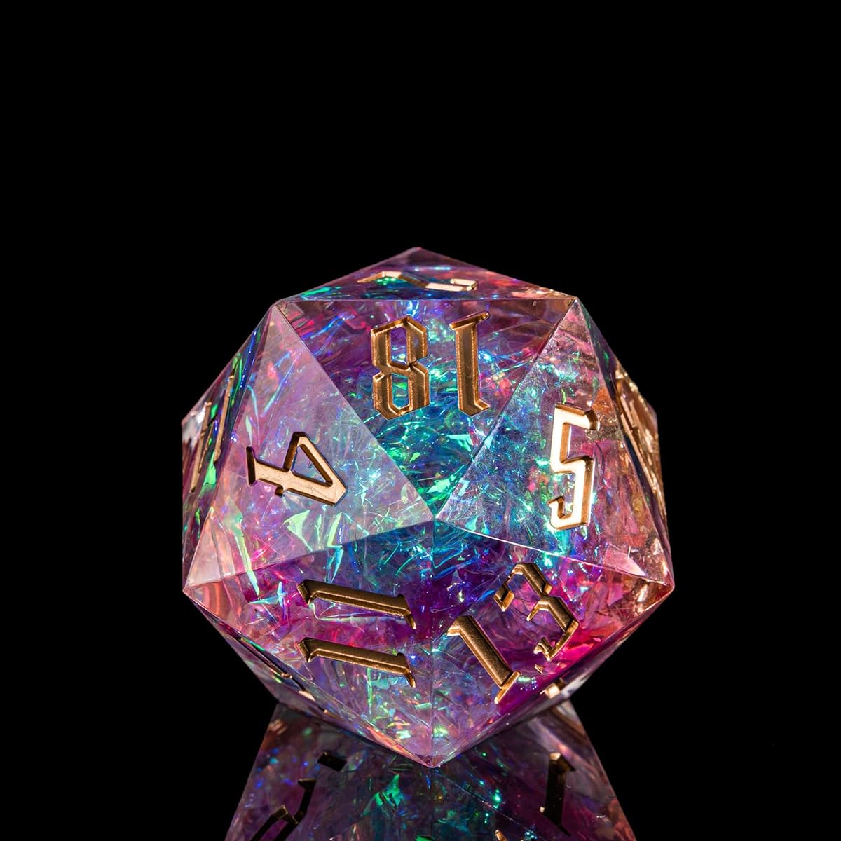 Cusdie Single D20 DND Dice with Sharp Edges and Glitter Foil Inclusions 20 Sided D&D Dice 33mm Handcrafted Polyhedral Dice for Role Playing Games MTG Pathfinder (Pink)