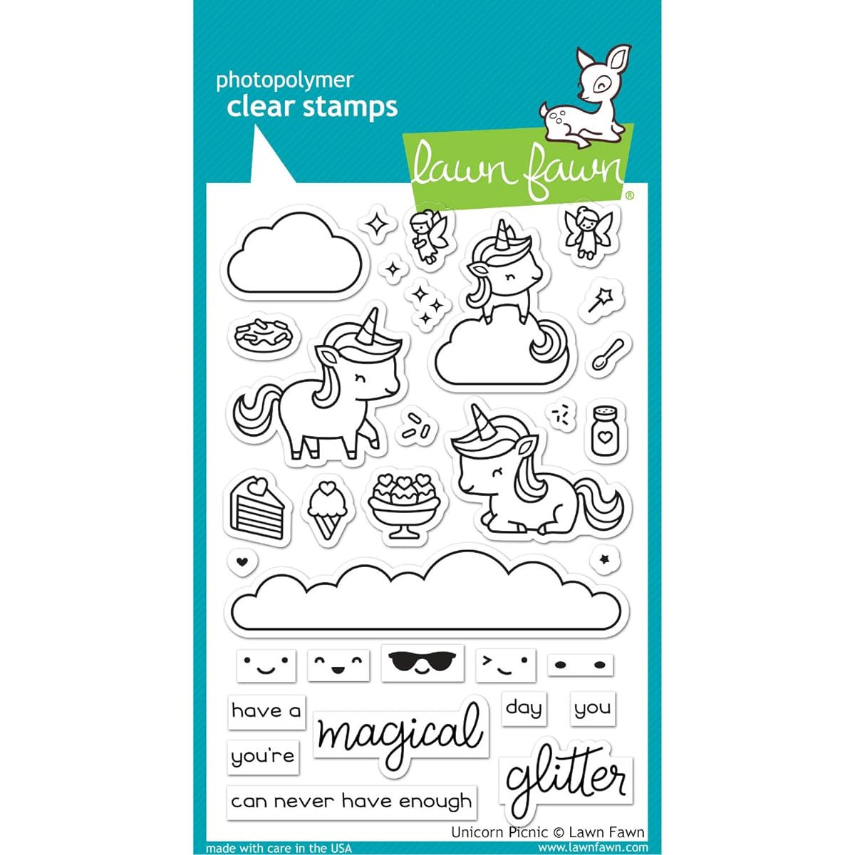 Lawn Fawn LF2319 Unicorn Picnic 4X6 Clear Stamp Set