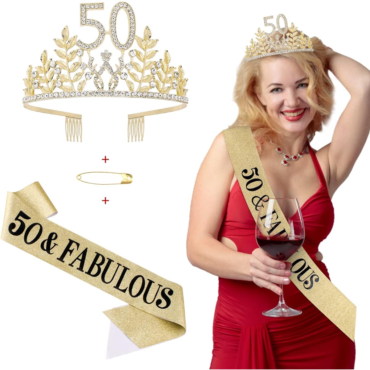 KICOSY 50th Birthday Sash and Tiara Women's