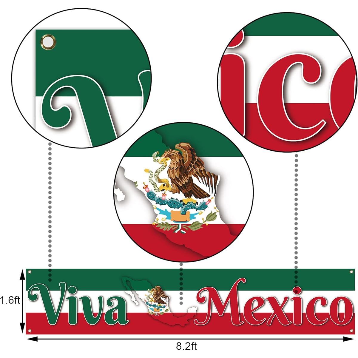 Viva Mexico Fence Banner Mexican Independence Day September 16th Patriotic Party Photo Booth Backdrop Outdoor Decor
