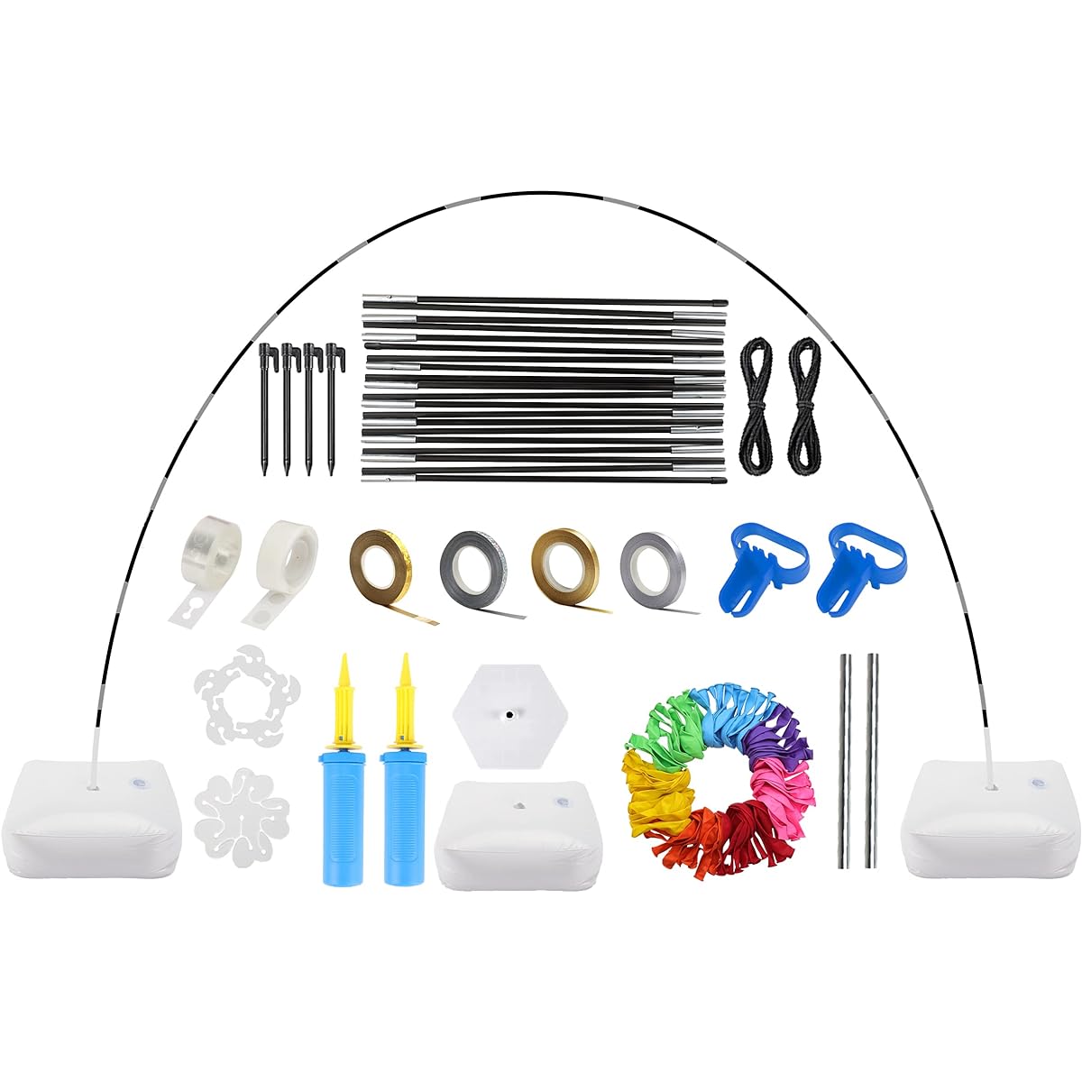 RUBFAC Balloon Arch Stand Kit with 100 Rainbow Balloons, 2 Pumps, 10ft ...
