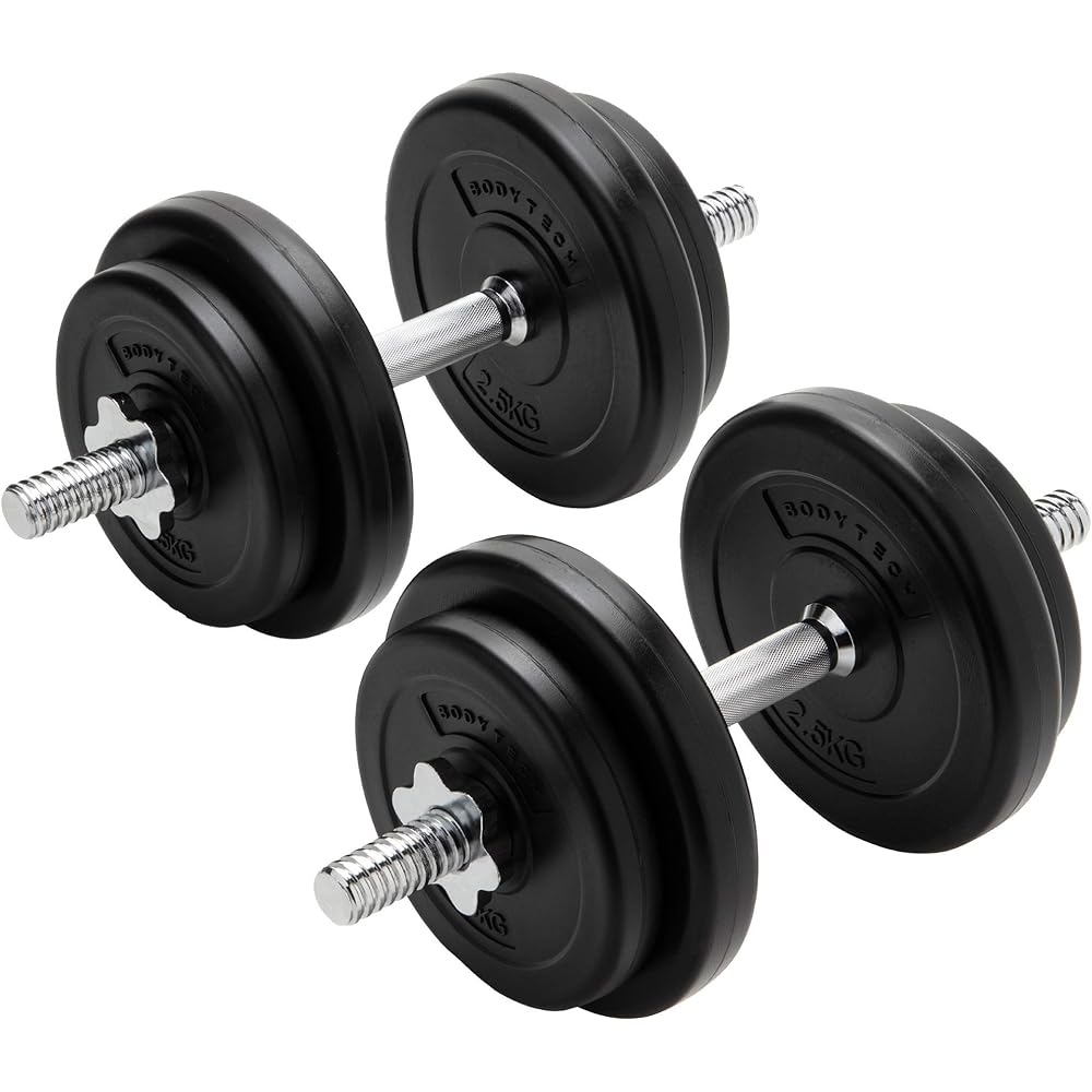 Bodytech PE Coated Dumbbell Adjustable 20kg Set (10kg x 2 pieces) BTST91TL001 & Abdominal Roller with Knee Protection Mat Load Capacity 200kg Double Roller Exercise Ab Wheel BTS91NH001 [Set Purchase]