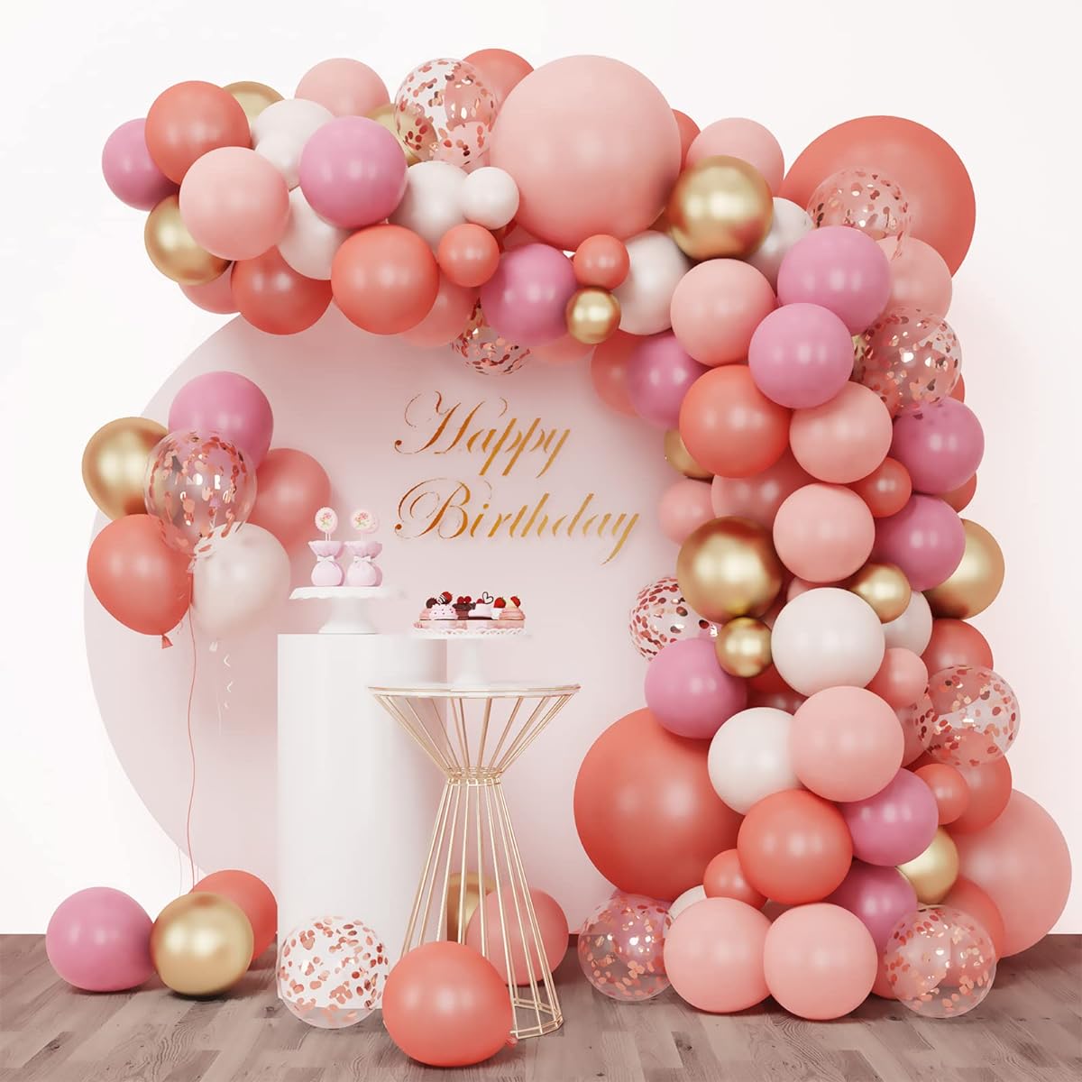RUBFAC 147pcs Rose Gold Balloons Garland Arch, Gold and Pink Balloons Garland Arch Kit for Bridal Shower Baby Shower Party Decorations