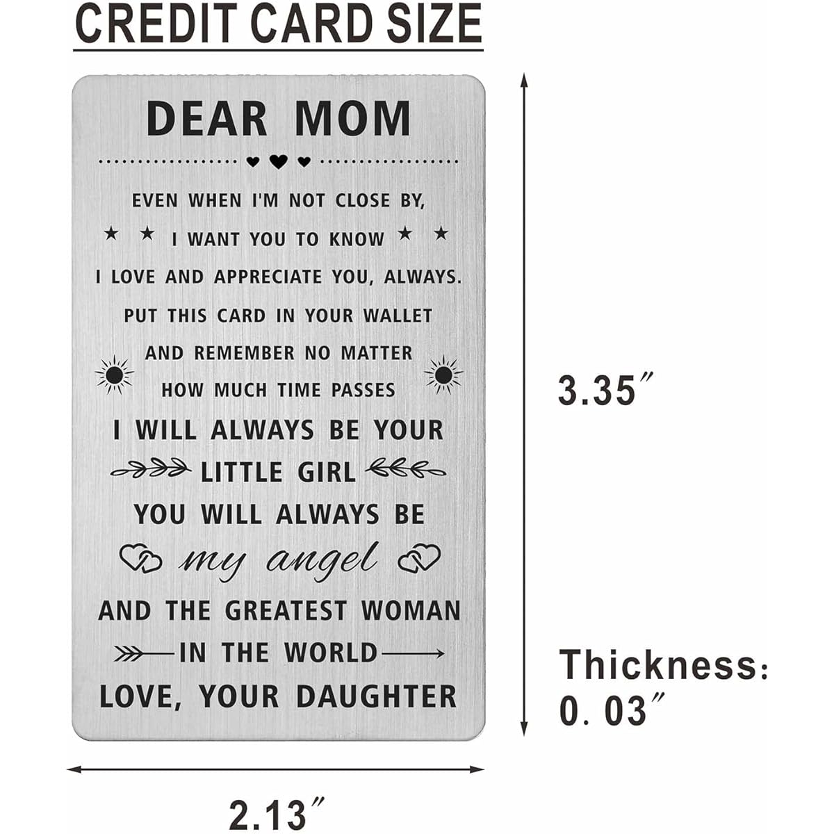 SOUSYOKYO Gift from Daughter to Mom Birthday Wallet Card Wedding Day Gift for Dear Mom Gift for Long Distance Angel Mother I Love You Mom Present Christmas Mother's Day Gift for Mom Women