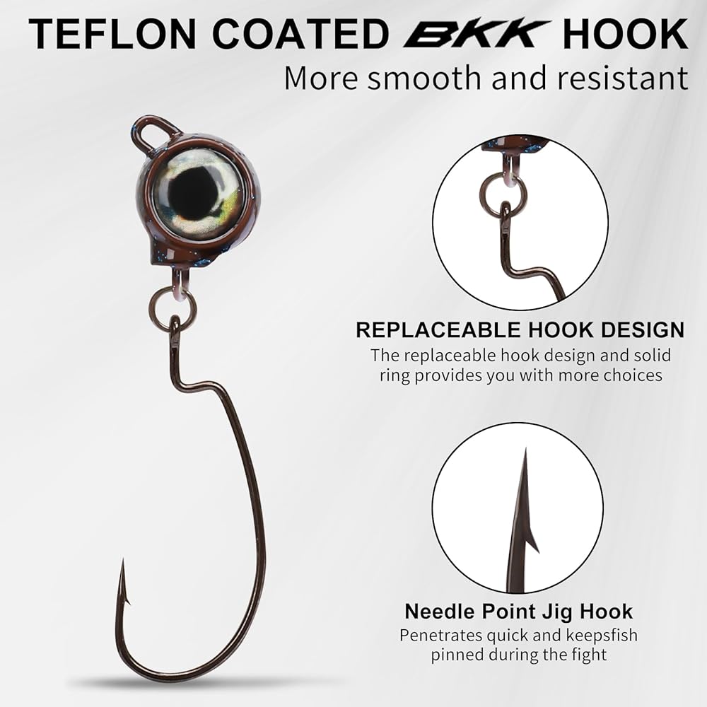 TRUSCEND Denmori [Rubber Jig] Buzzbait to prevent bottom hooking, set of 5 pieces/5 colors, with BKK hook, stainless steel wire lure to prevent loosening, fishing, agitation, saltwater, freshwater, fishing lure, worm set, suitable for sea bass, blue fish