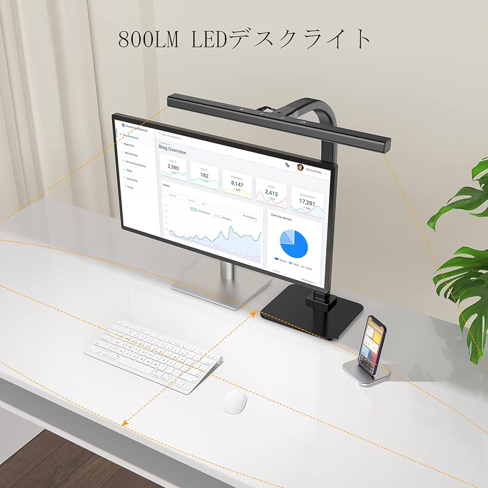 EppieBasic desk light, LED desk lamp, eye-friendly stand light, tabletop light, color adjustment, stepless dimming, touch sensor, flat light emitting 12W, energy saving, table stand, memory function, desk light with automatic dimming, learning, reading,