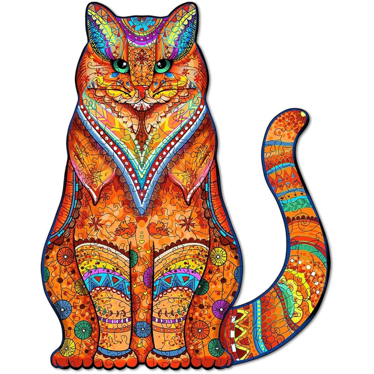 KAAYEE Wooden Jigsaw Puzzle - Cat Puzzle Unique Shape Advanced Animal Wooden Puzzle Best Gift for Adults and Kids Family Puzzle for Kids and Adults 11.6x9.1 Inch - 173 Pieces
