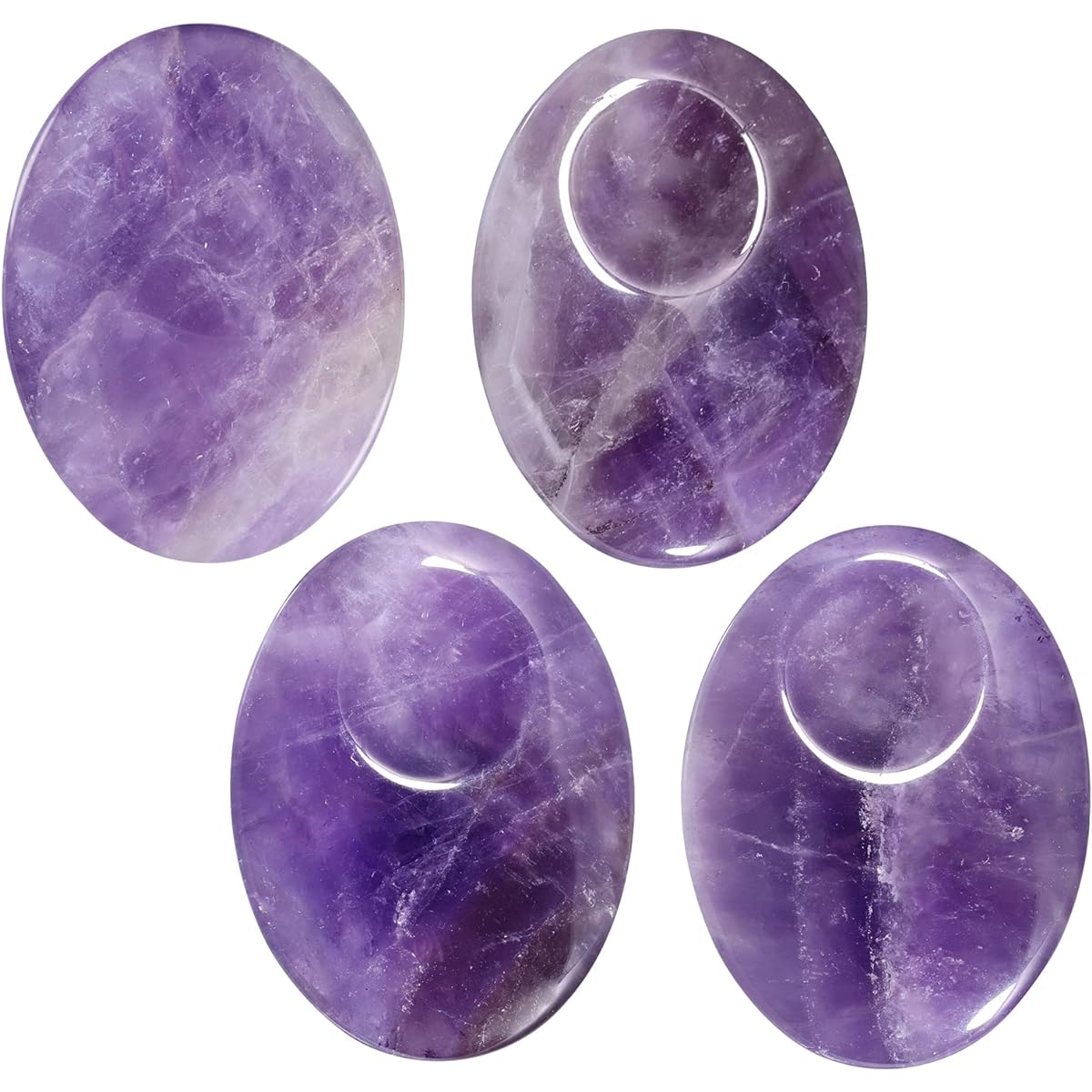 mookaitedecor Set of 4 Oval Thumb Worry Stones Rock Quartz Crystal Pocket Palm Stones for Anxiety Meditation Reiki Balancing