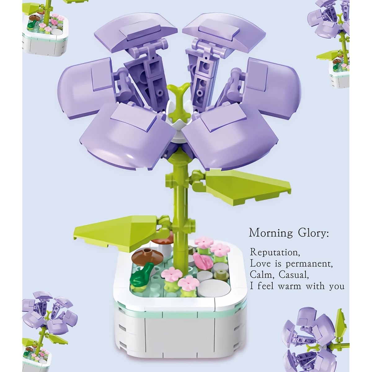 BEIMENWAI Building Block Flower Flower Bouquet Building Set Flower Building Set DIY Creative Pot Building Block Flower Artificial Flower Toy Gift for Adults and Girls (Morning Glory)